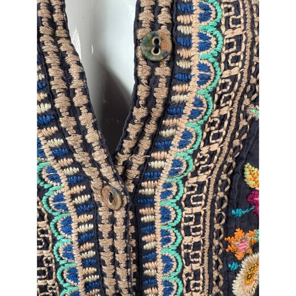 Johnny Was Embroidered Floral Tunic Top With 3/4 Sleeves & Mandarin Collar In Sh - Picture 5 of 16